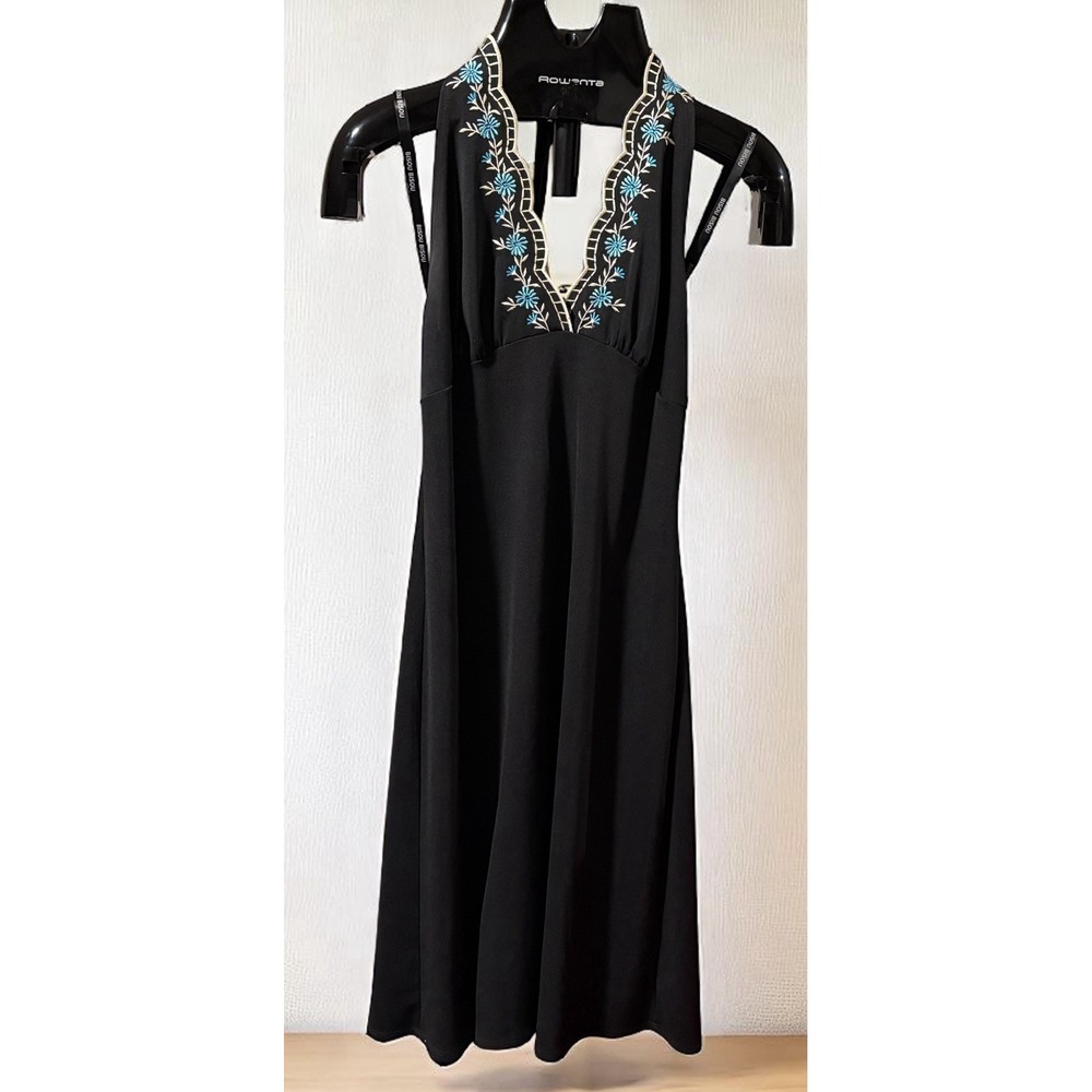 Bisou Bisou Michele Bohbot Black Floral Babydoll Halter Backless Dress Sz 8 USA